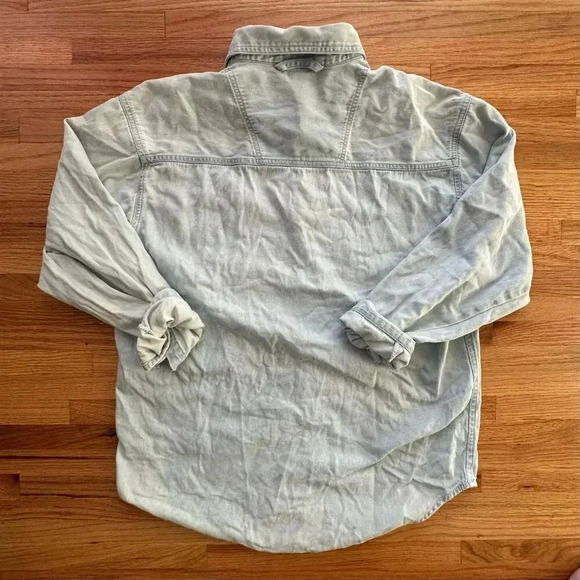 VINTAGE x Faded Light Blue Denim Button Up Snowman Snowfakes l SIZE M - Picture 8 of 8